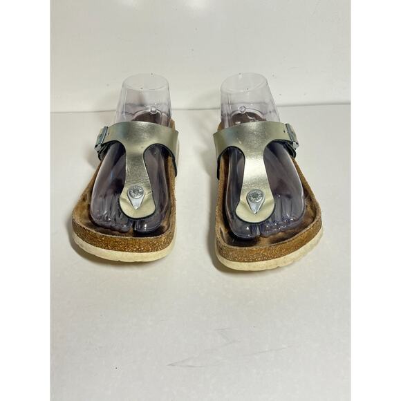 Birkenstock Silver Birko Flor Gizeh Toe Thong Adjust Sandal 38 Reg-Wide 7-7.5 - Picture 2 of 7